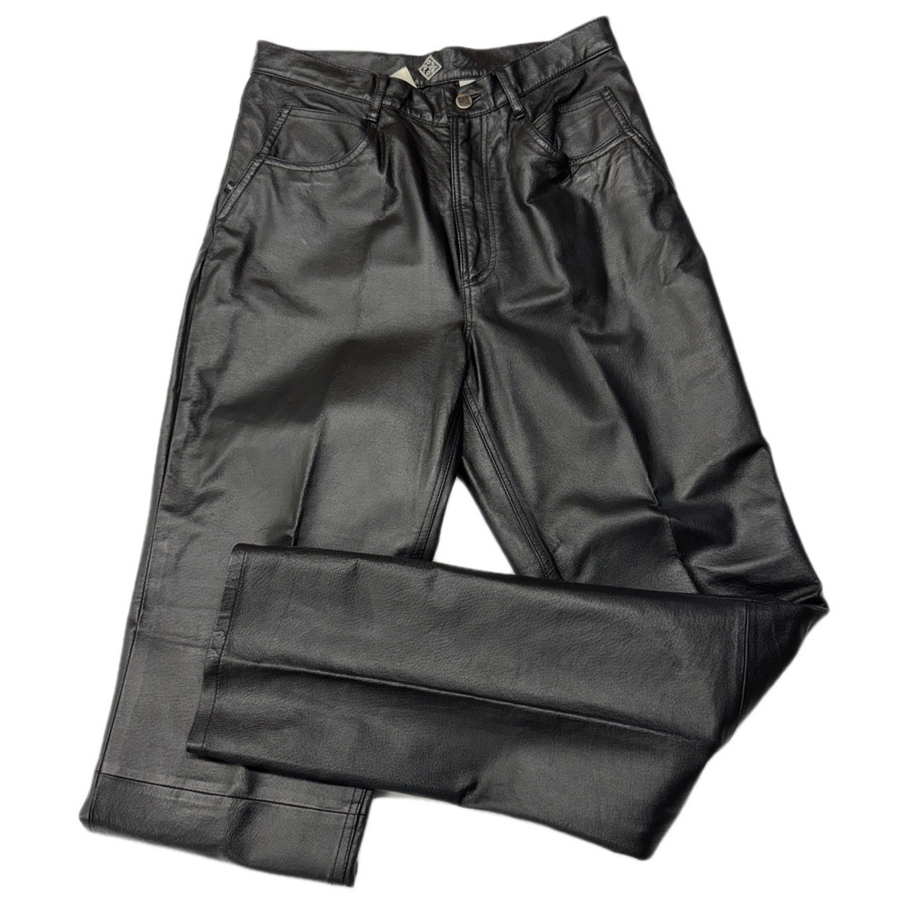 Vtg Black real leather pants women's international indigo posted size 9/30